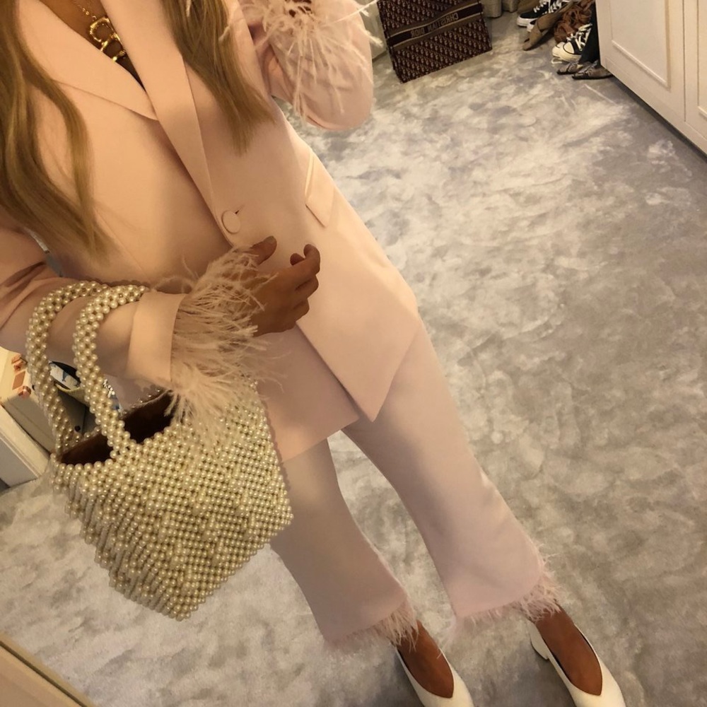 Topshop pink blazer with feather sleeves. Size 2